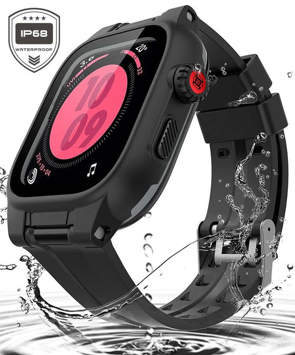 SHELLBOX Waterdicht en Hybride Apple Watch 44MM Hoesje en Bandje Zwart afbeelding 12