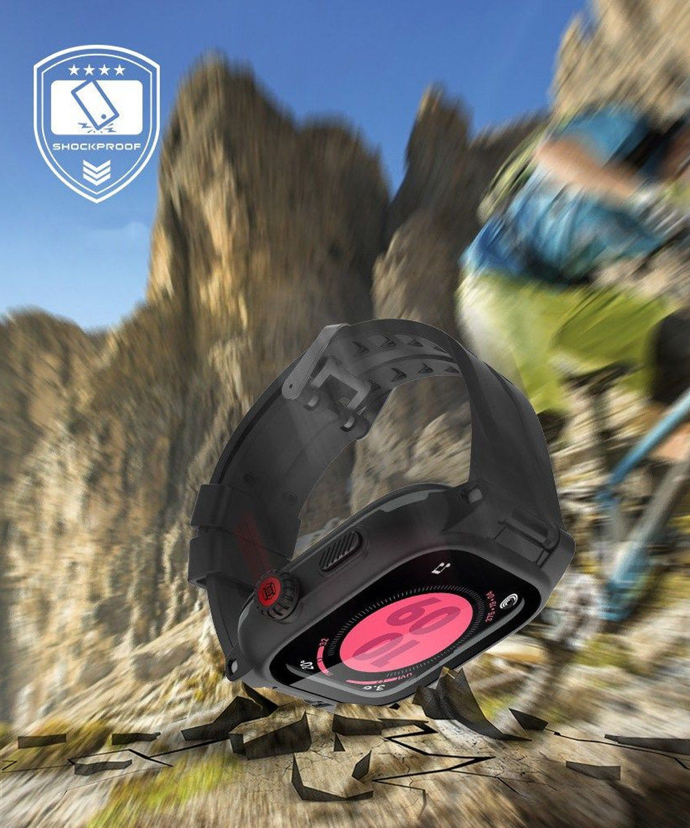SHELLBOX Waterdicht en Hybride Apple Watch 44MM Hoesje en Bandje Zwart afbeelding 13