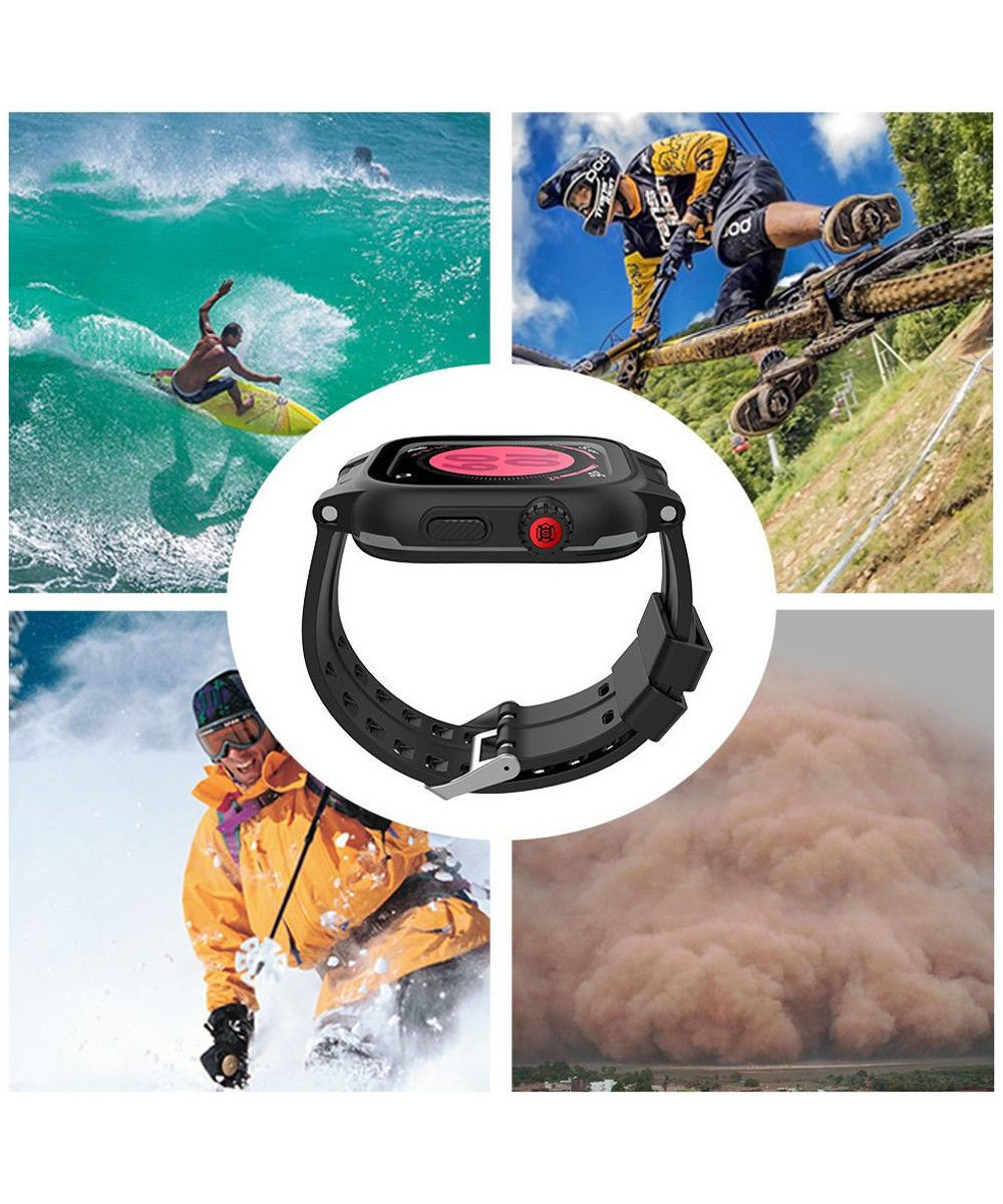 SHELLBOX Waterdicht en Hybride Apple Watch 44MM Hoesje en Bandje Zwart afbeelding 14
