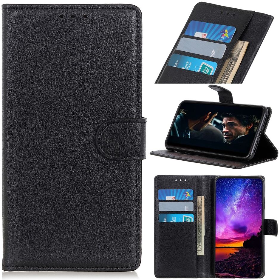Huawei P40 Lite E Litchi Skin Leren Portemonnee Hoesje Zwart afbeelding 3