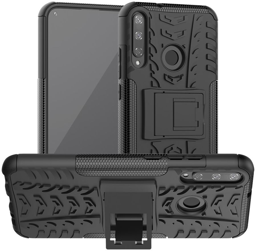 Huawei P40 Lite E Backcover Hoesje Shockproof Hybride Kickstand Zwart afbeelding 1