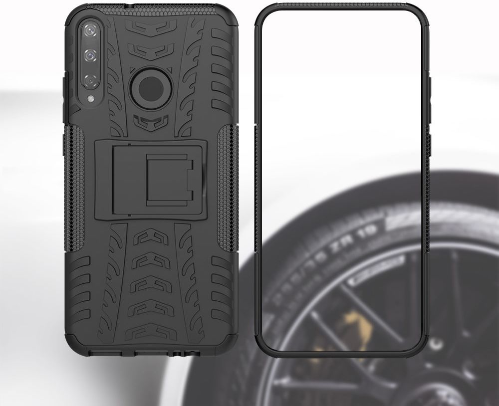 Huawei P40 Lite E Backcover Hoesje Shockproof Hybride Kickstand Zwart afbeelding 2