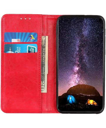 Huawei P40 Lite E Crazy Horse Leather Wallet Case Rood Hoesjes