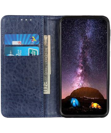 Huawei P40 Lite E Crazy Horse Leather Wallet Case Blauw Hoesjes