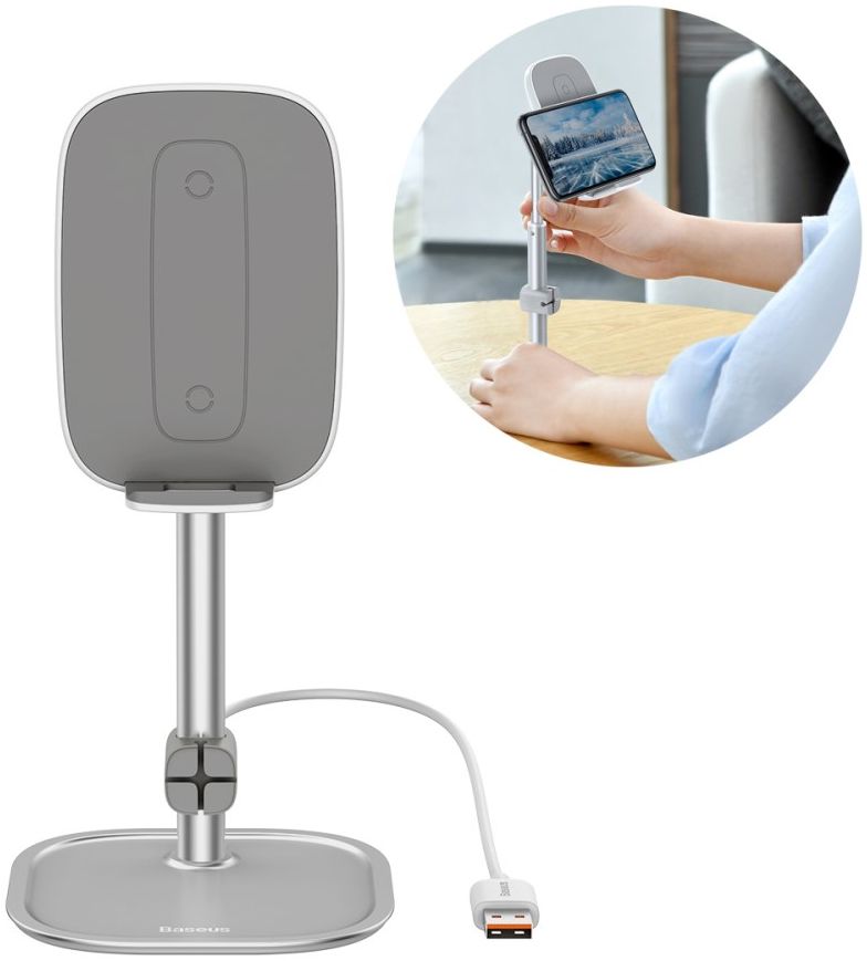 Baseus Universele Bureau Houder Met Draadloos Opladen Functie Zilver afbeelding 4