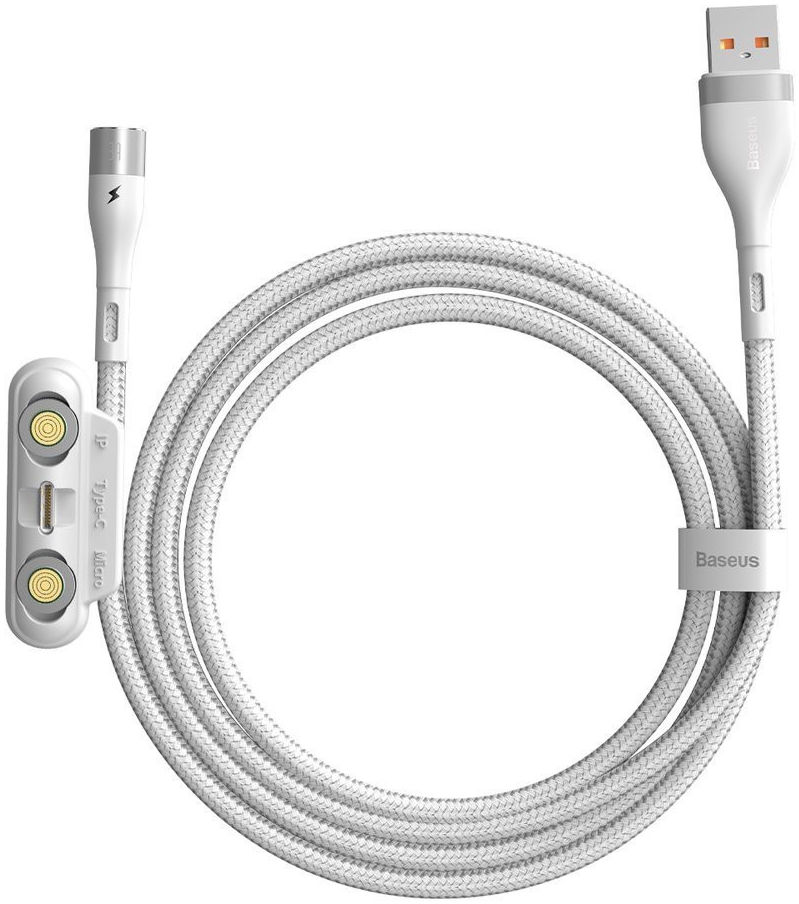 Baseus Zinc Magnetische 3 in 1 Fast Charging Data Kabel 3A Wit afbeelding 2