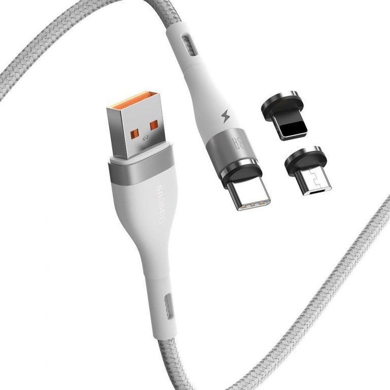 Baseus Zinc Magnetische 3 in 1 Fast Charging Data Kabel 3A Wit afbeelding 4