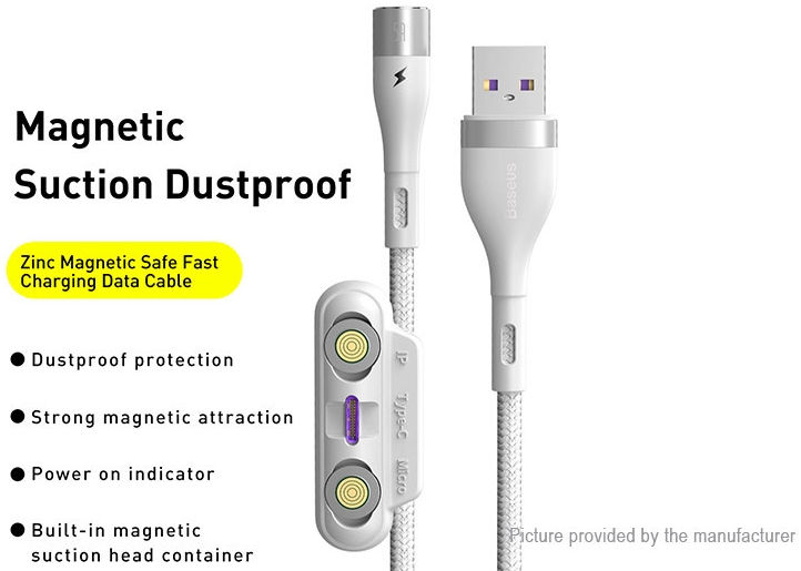 Baseus Zinc Magnetische 3-in-1 Fast Charging Kabel 5A 1 Meter Wit afbeelding 10