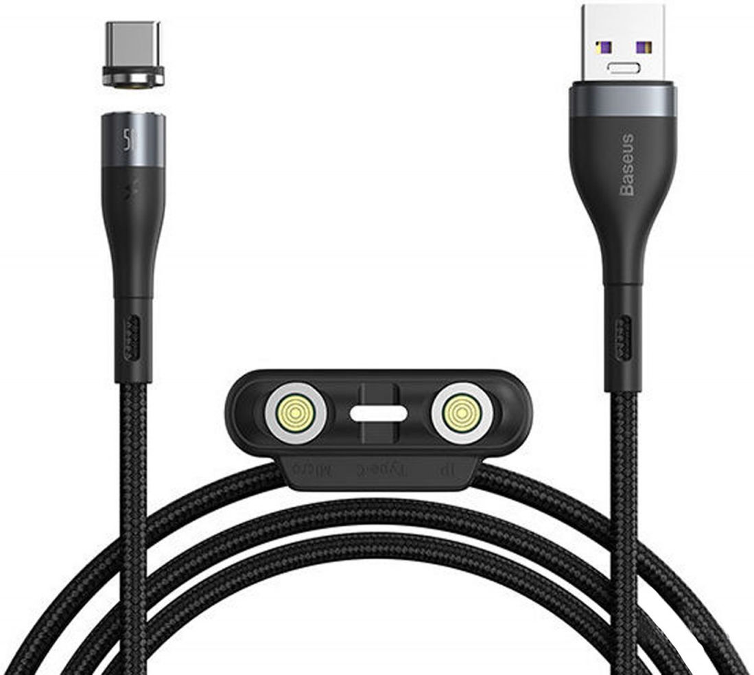 Baseus Zinc Magnetische 3 in 1 Fast Charging Data Kabel 5A Zwart afbeelding 1
