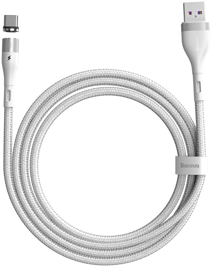 Baseus Zinc Magnetische USB-C 5A Fast Charging Data Kabel Wit afbeelding 1