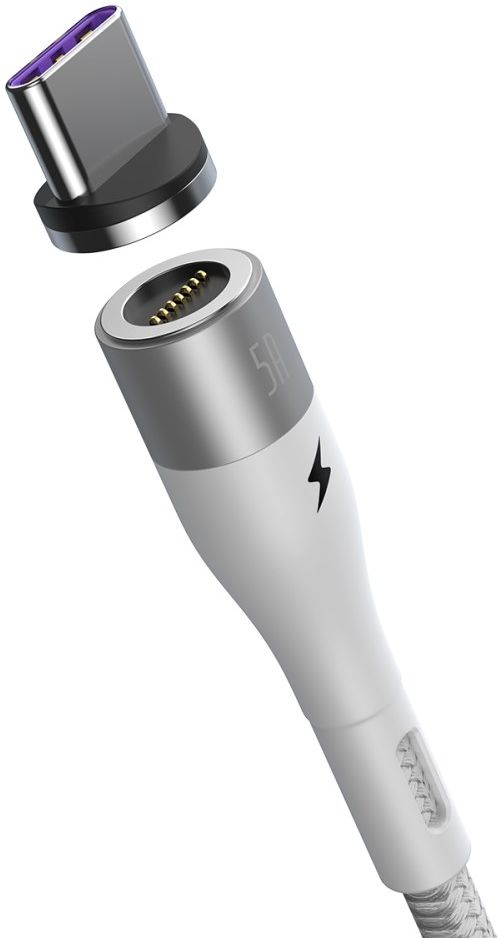 Baseus Zinc Magnetische USB-C 5A Fast Charging Data Kabel Wit afbeelding 2