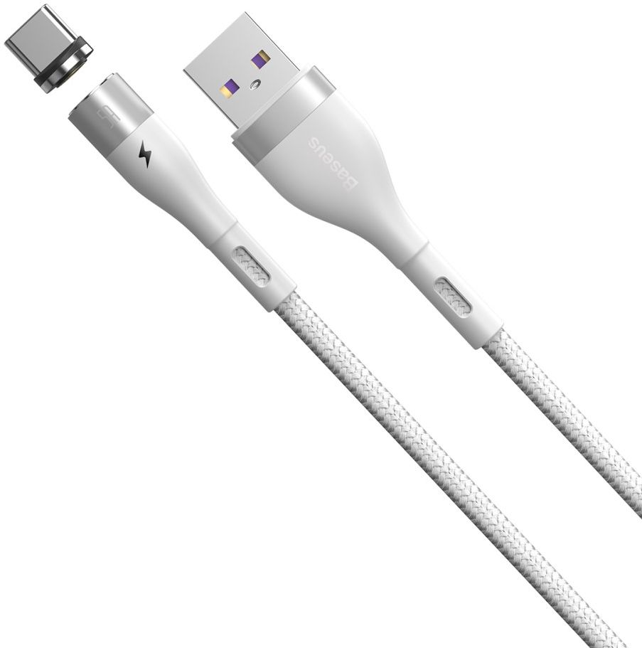 Baseus Zinc Magnetische USB-C 5A Fast Charging Data Kabel Wit afbeelding 3