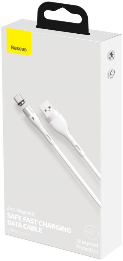 Baseus Zinc Magnetische USB-C 5A Fast Charging Data Kabel Wit afbeelding 6