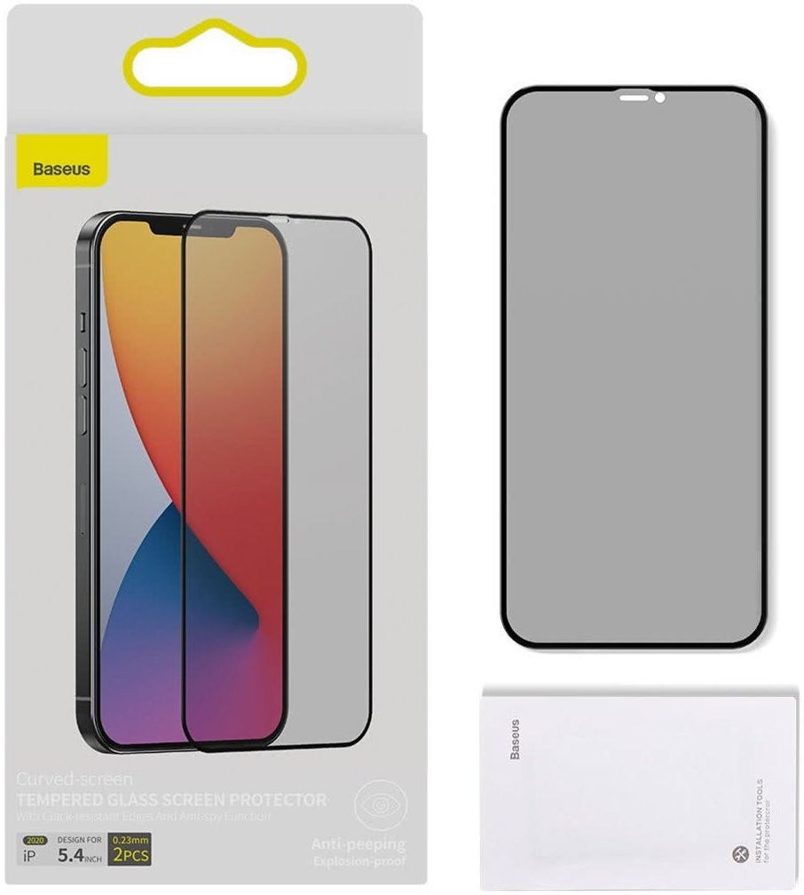 Baseus Full Screen Privacy Tempered Glass Apple iPhone 12 Mini afbeelding 5