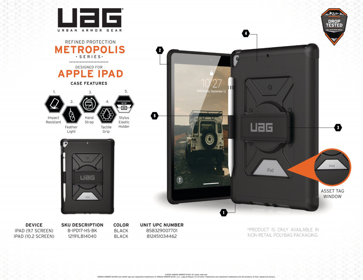 UAG Metropolis iPad 10.2 (2019 / 2020 / 2021) Hoes met Handstrap Zwart afbeelding 12