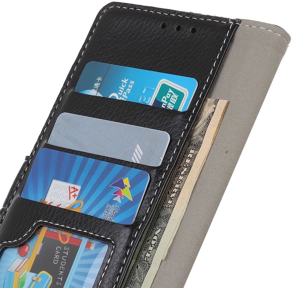 OnePlus Nord Litchi Vintage Wallet Hoesje Zwart afbeelding 5