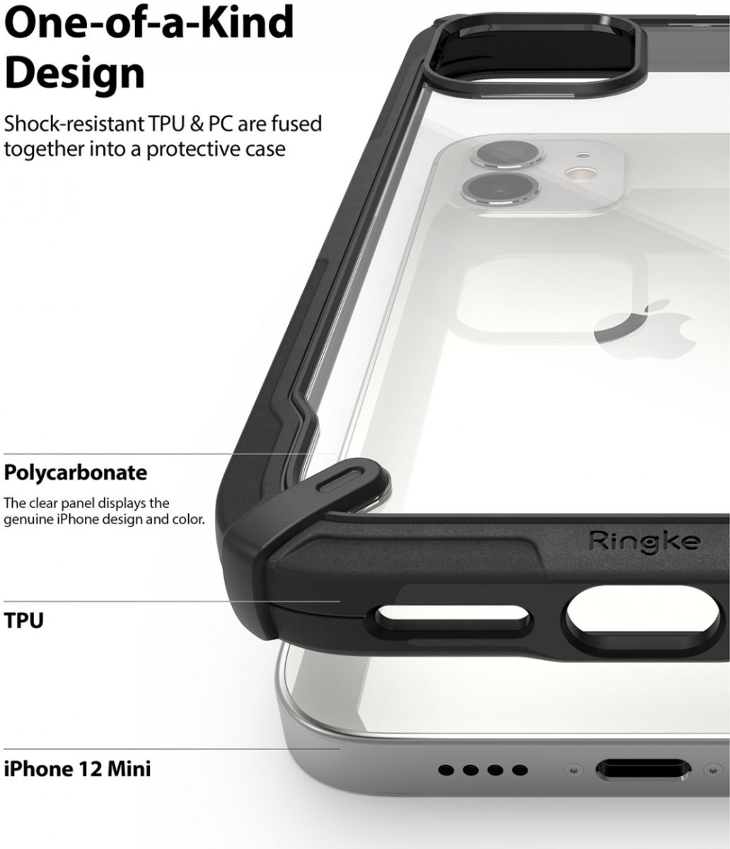 Ringke Fusion X Apple iPhone 12 Mini Hoesje Transparant/Zwart afbeelding 7