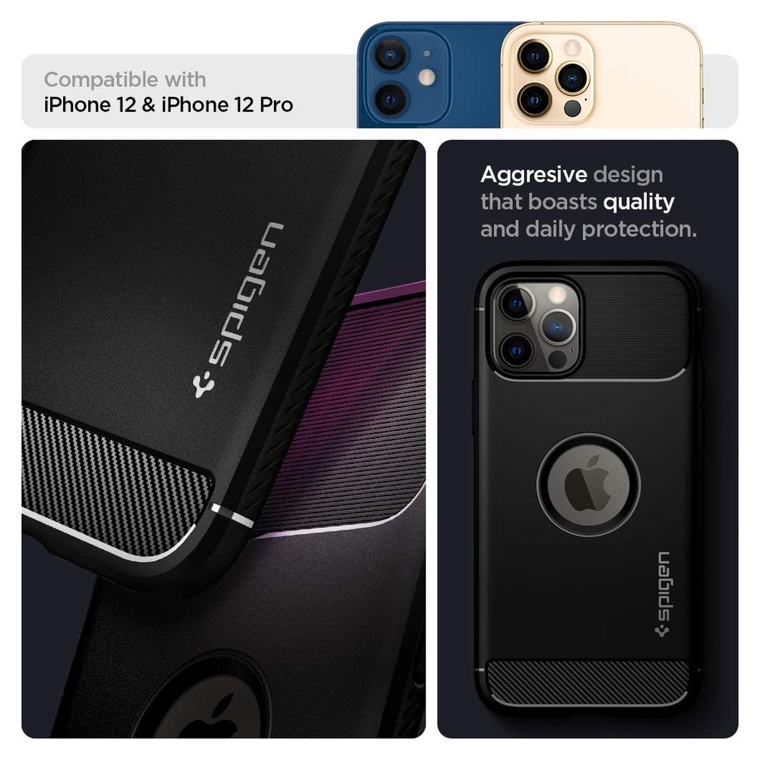 Spigen Rugged Armor Apple iPhone 12 / 12 Pro Hoesje Zwart afbeelding 4