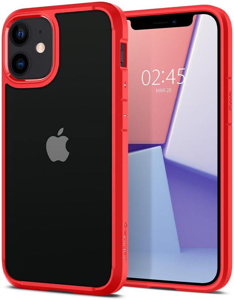 Spigen Ultra Hybrid Apple iPhone 12 Mini Hoesje Transparant/Rood afbeelding 1
