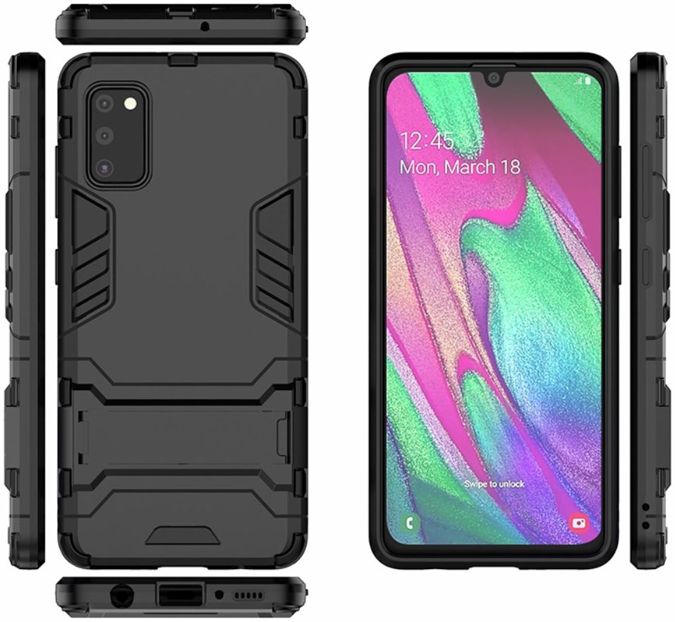 Samsung Galaxy A41 Hybride Hoesje Zwart met Kickstand afbeelding 2