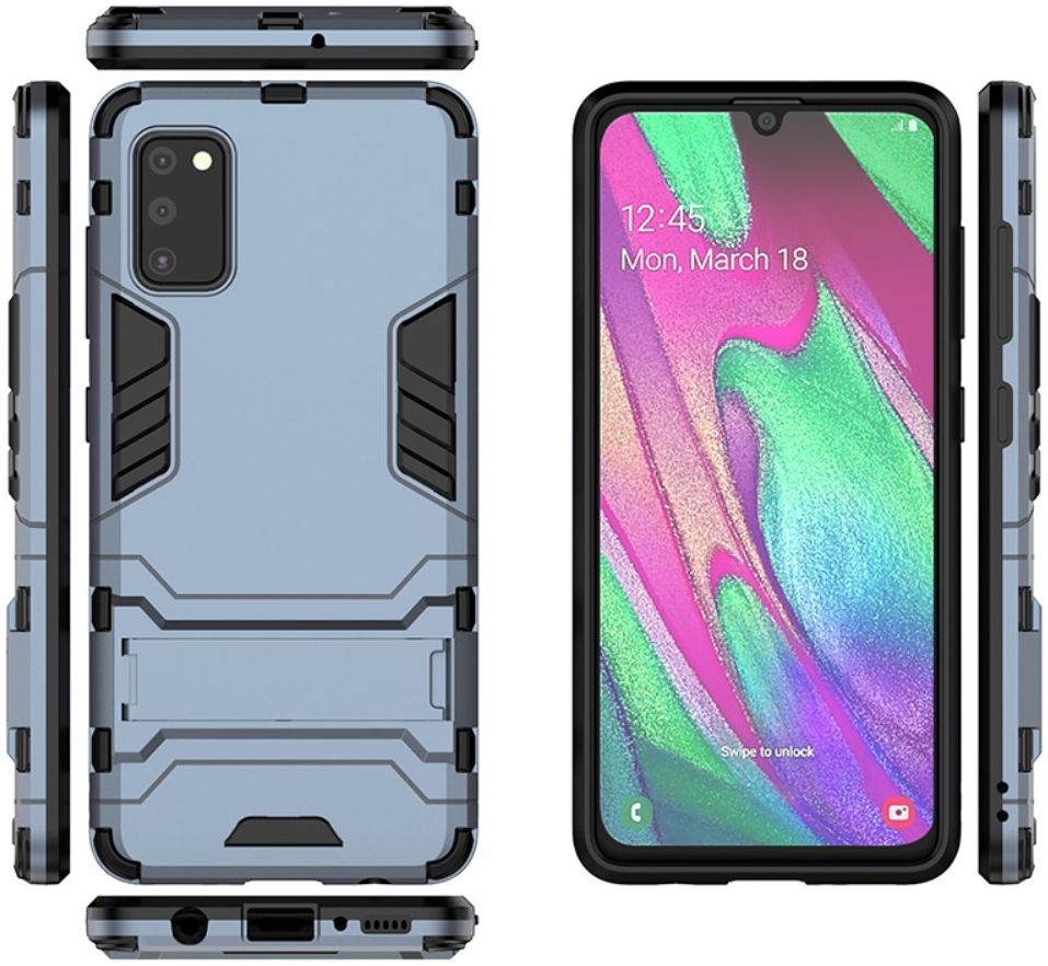 Samsung Galaxy A41 Hybride Hoesje Blauw met Kickstand afbeelding 2