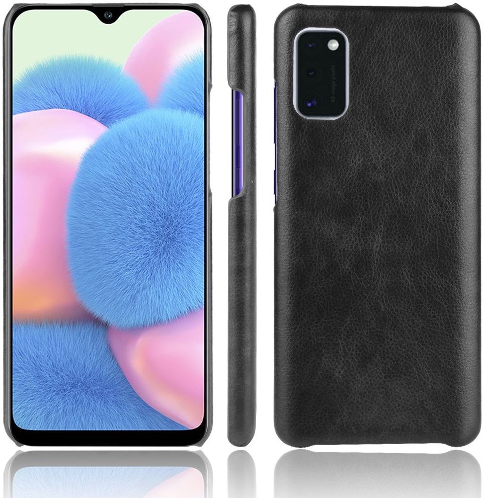 Samsung Galaxy A41 Hoesje Litchi Skin Backcover Zwart afbeelding 1