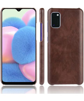 Samsung Galaxy A41 Hoesje Litchi Skin Backcover Bruin Hoesjes