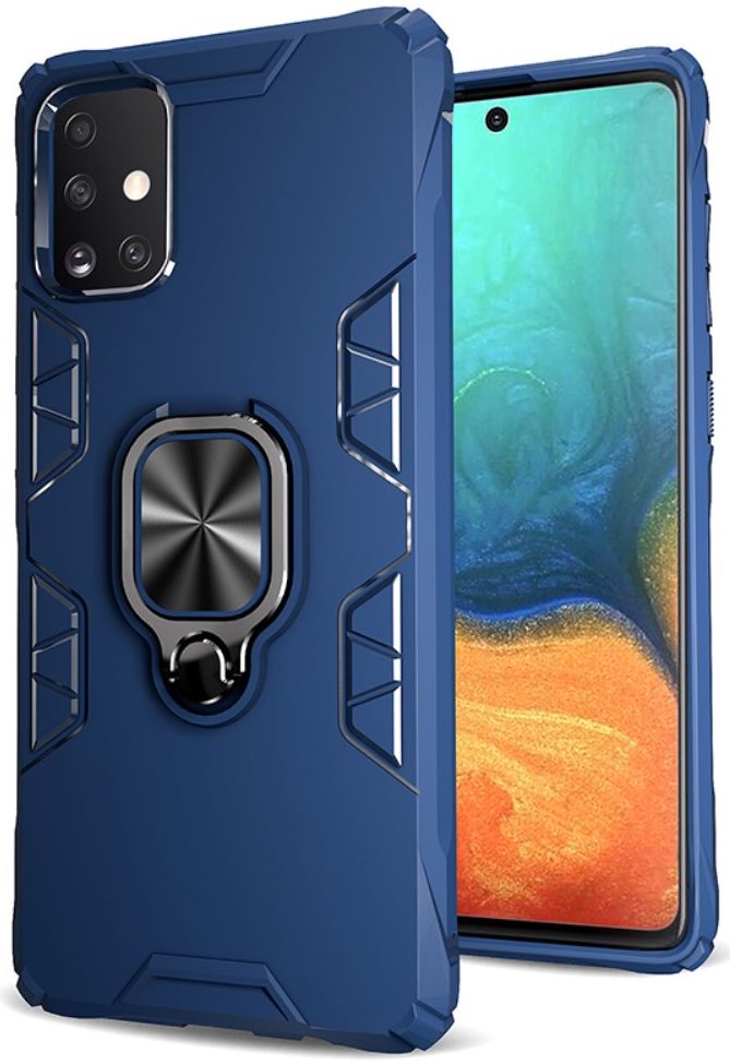 Samsung Galaxy A71 Hoesje Metalen Kickstand Blauw/Zwart met Magneet afbeelding 1