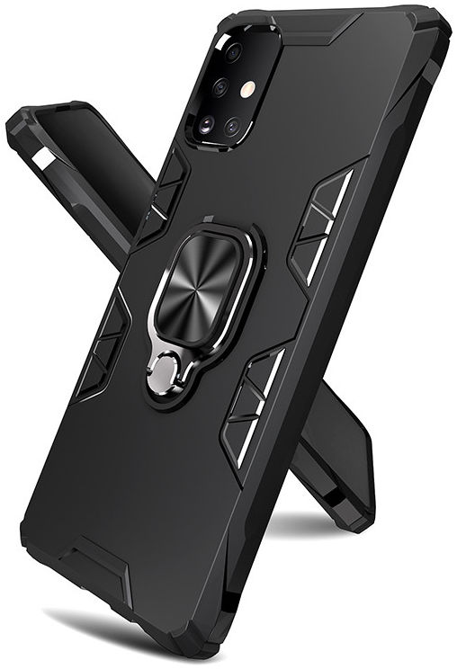 Samsung Galaxy A71 Hoesje Metalen Kickstand Blauw/Zwart met Magneet afbeelding 2