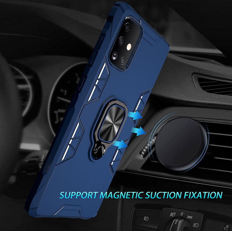 Samsung Galaxy A71 Hoesje Metalen Kickstand Blauw/Zwart met Magneet afbeelding 5