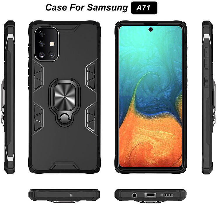 Samsung Galaxy A71 Hoesje Metalen Kickstand Blauw/Zwart met Magneet afbeelding 7