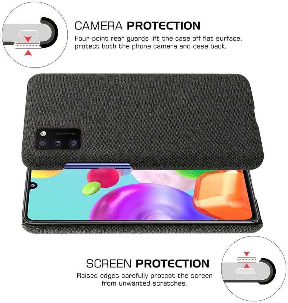 Samsung Galaxy A41 Stoffen Back Cover Hoesje Zwart afbeelding 5