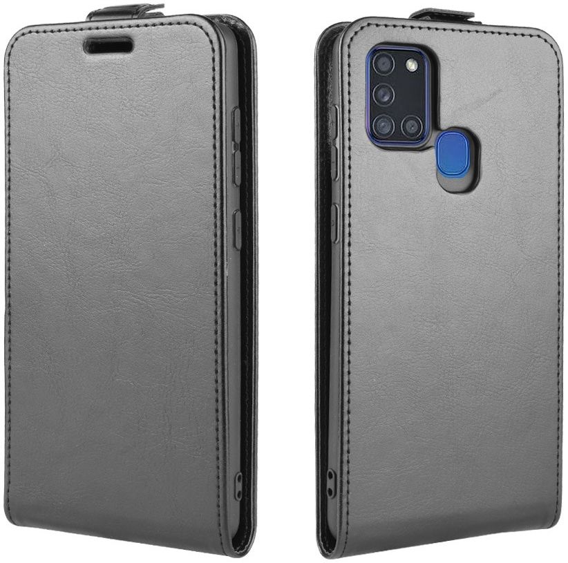 Samsung Galaxy A21s Hoesje Verticale Flipcase Crazy Horse Zwart afbeelding 2