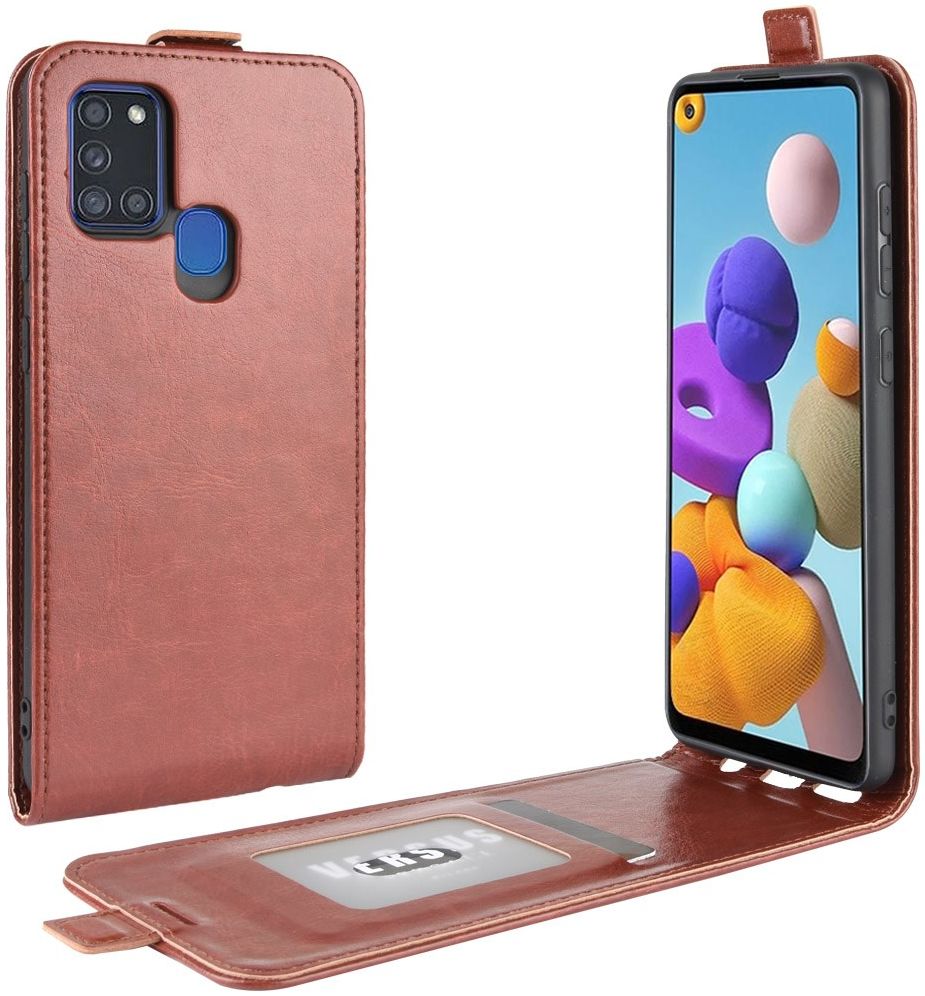 Samsung Galaxy A21s Hoesje Verticale Flipcase Crazy Horse Bruin afbeelding 1
