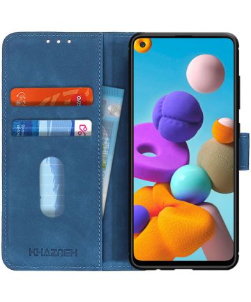 KHAZNEH Samsung Galaxy A21S Hoesje Retro Wallet Book Case Blauw Hoesjes