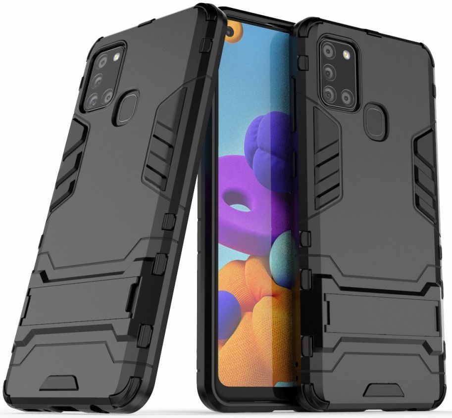 Samsung Galaxy A21S Hoesje Shock Proof Back Cover Met Kickstand Zwart afbeelding 1