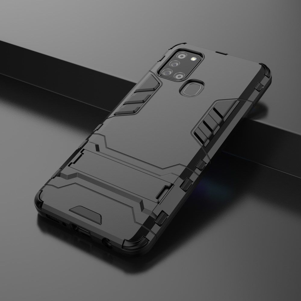 Samsung Galaxy A21S Hoesje Shock Proof Back Cover Met Kickstand Zwart afbeelding 4