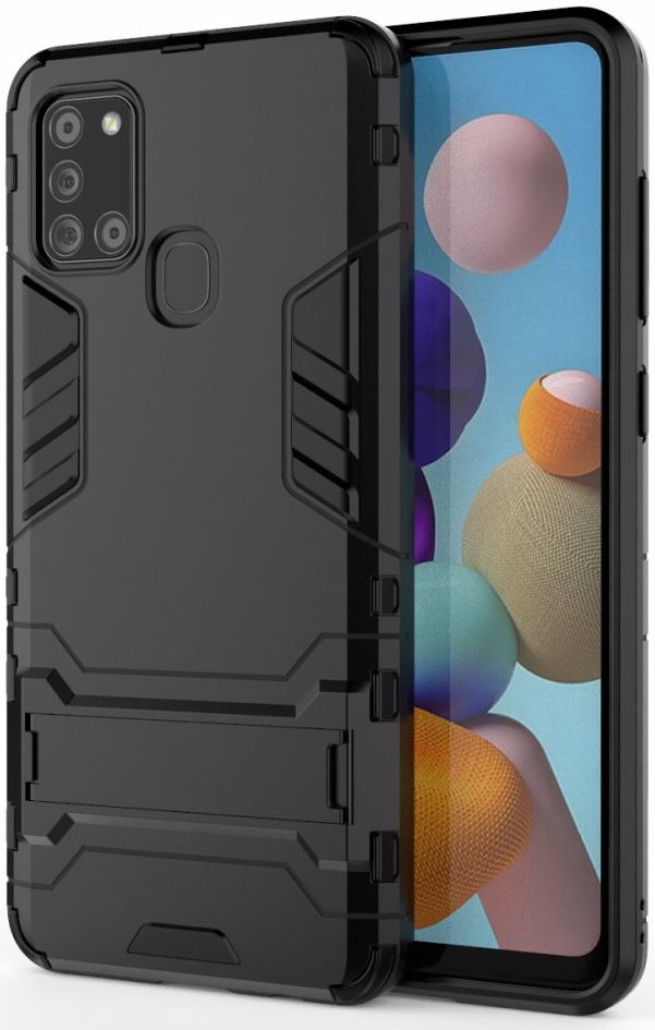 Samsung Galaxy A21S Hoesje Shock Proof Back Cover Met Kickstand Zwart afbeelding 2