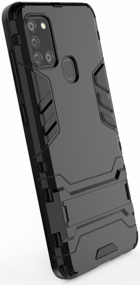 Samsung Galaxy A21S Hoesje Shock Proof Back Cover Met Kickstand Zwart afbeelding 3