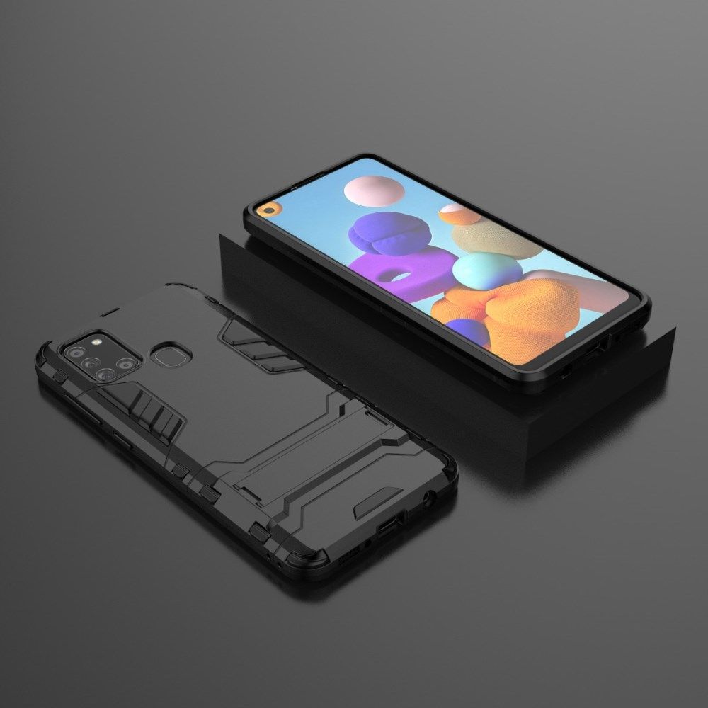 Samsung Galaxy A21S Hoesje Shock Proof Back Cover Met Kickstand Zwart afbeelding 9