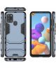Samsung Galaxy A21S Hoesje Shock Proof Back Cover Met Kickstand Blauw