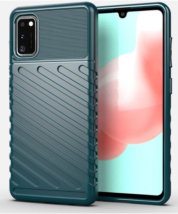 Samsung Galaxy A41 Hoesje Twill Thunder Texture Back Cover Groen Hoesjes