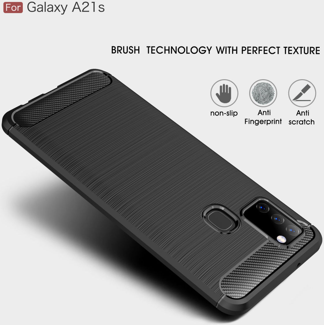 Samsung Galaxy A21s Geborsteld TPU Hoesje Carbon Fiber Blauw afbeelding 3