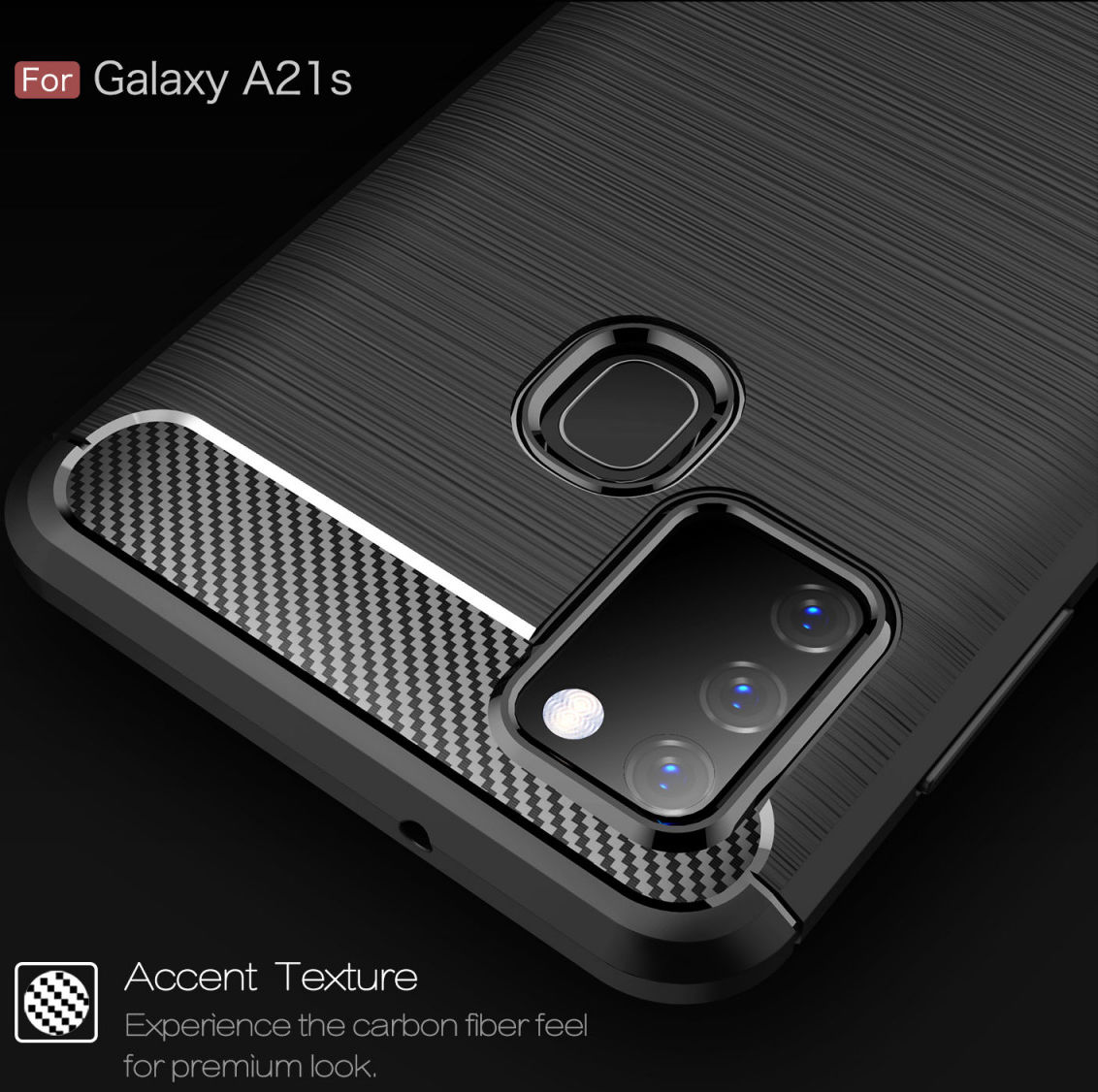 Samsung Galaxy A21s Geborsteld TPU Hoesje Carbon Fiber Blauw afbeelding 4