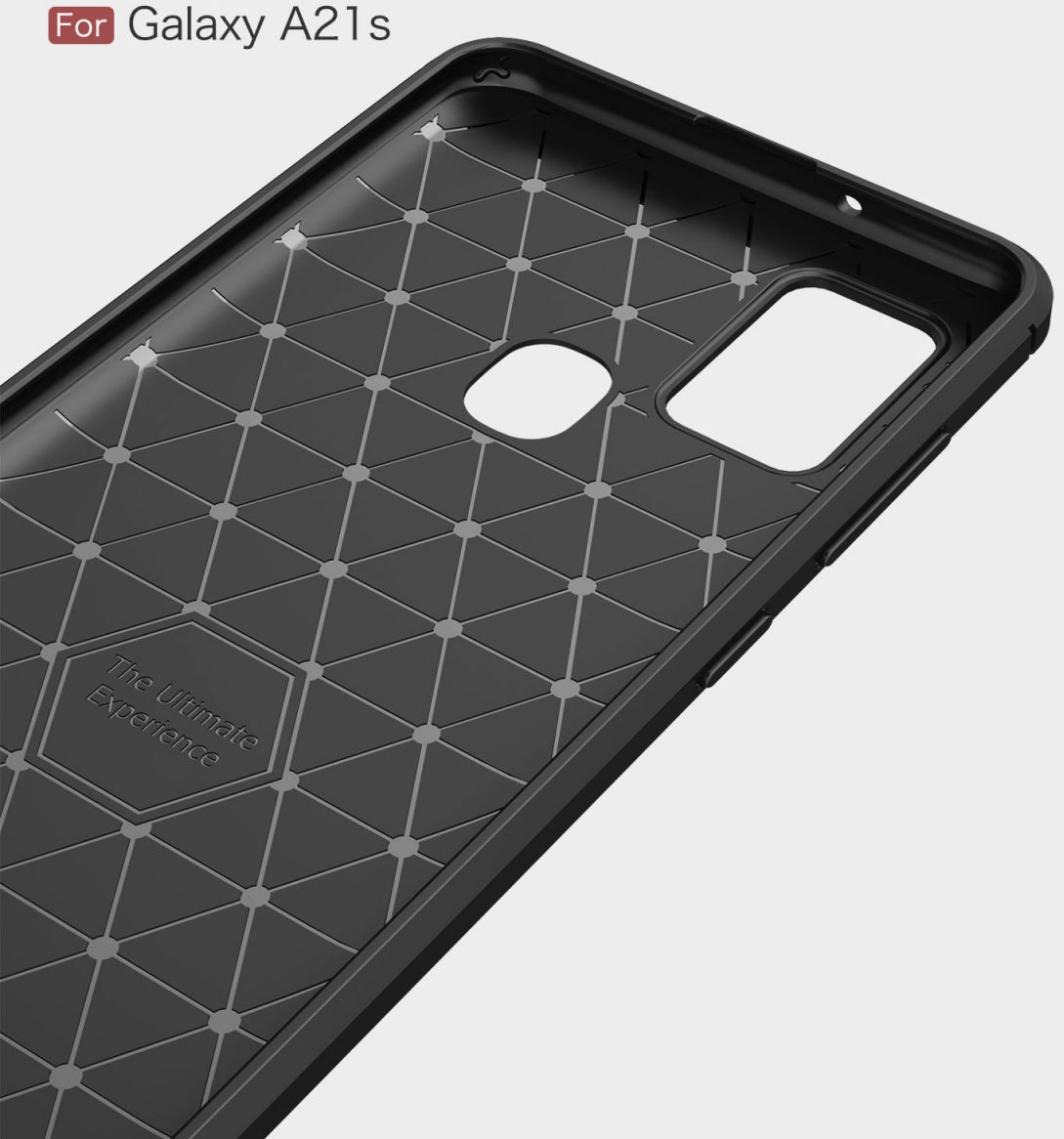 Samsung Galaxy A21s Geborsteld TPU Hoesje Carbon Fiber Blauw afbeelding 5