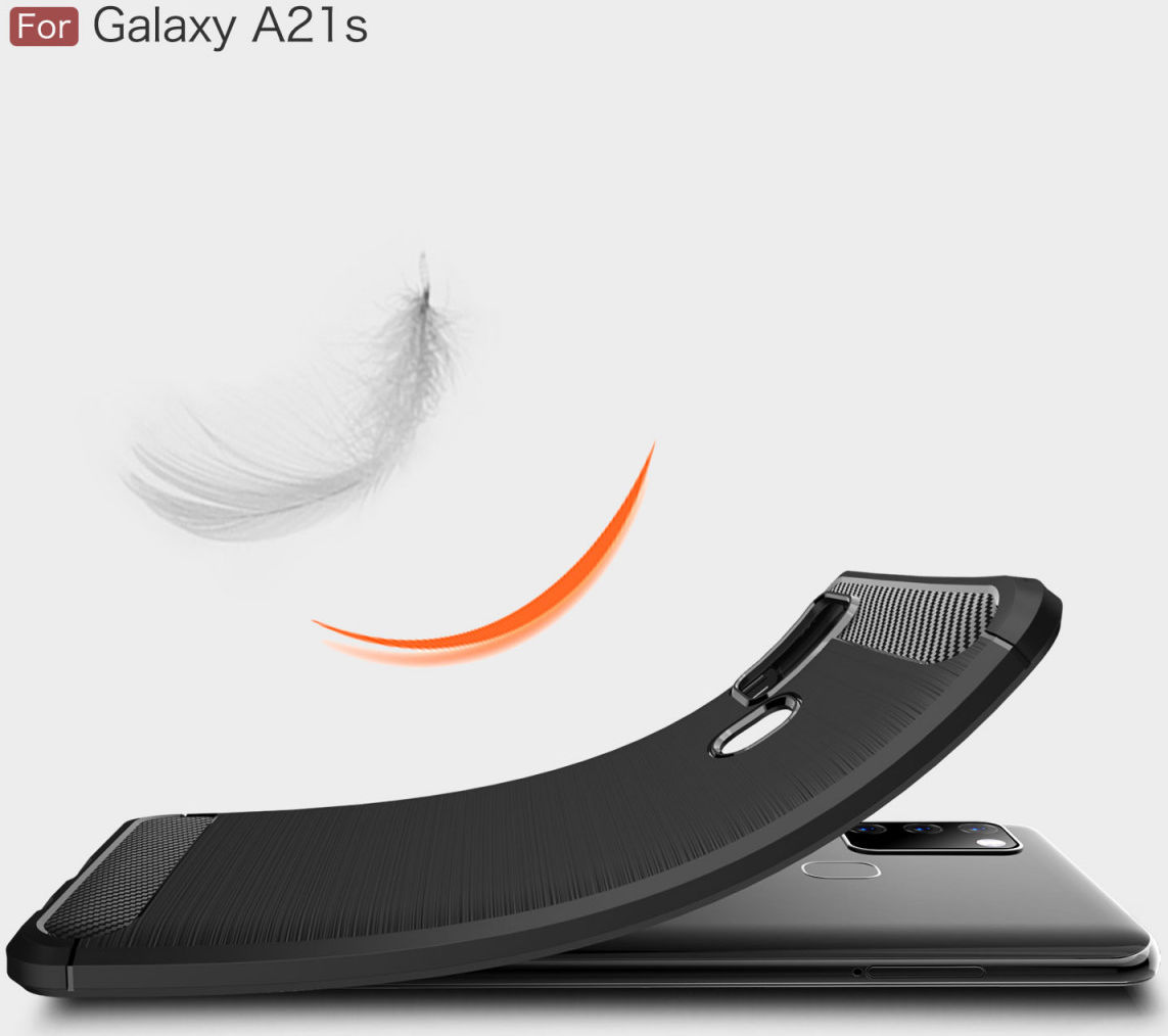 Samsung Galaxy A21s Geborsteld TPU Hoesje Carbon Fiber Blauw afbeelding 7