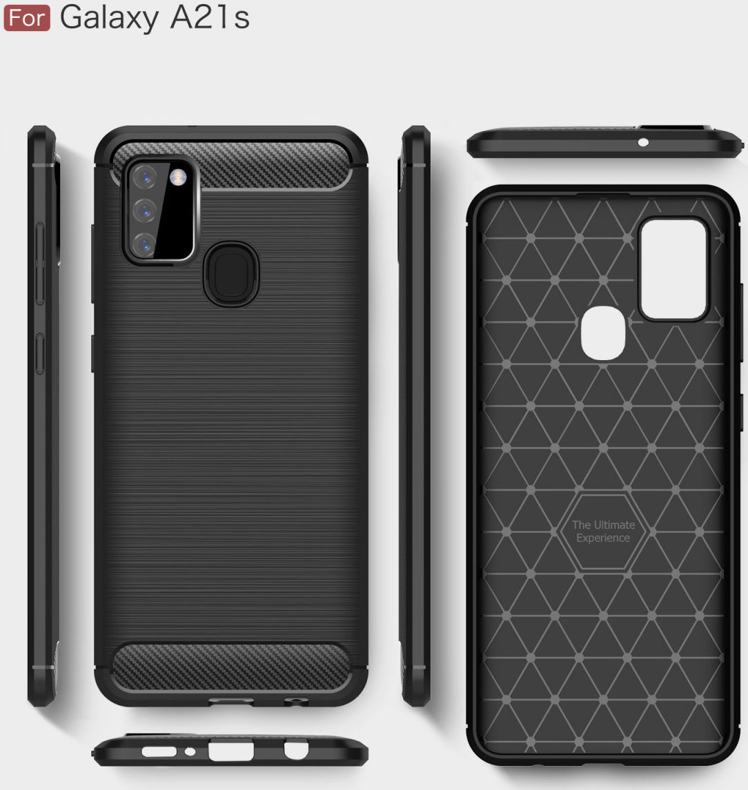 Samsung Galaxy A21s Geborsteld TPU Hoesje Carbon Fiber Blauw afbeelding 9