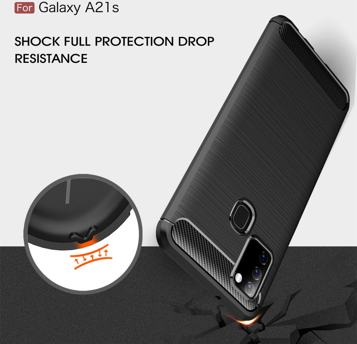 Samsung Galaxy A21s Geborsteld TPU Hoesje Carbon Fiber Rood afbeelding 7
