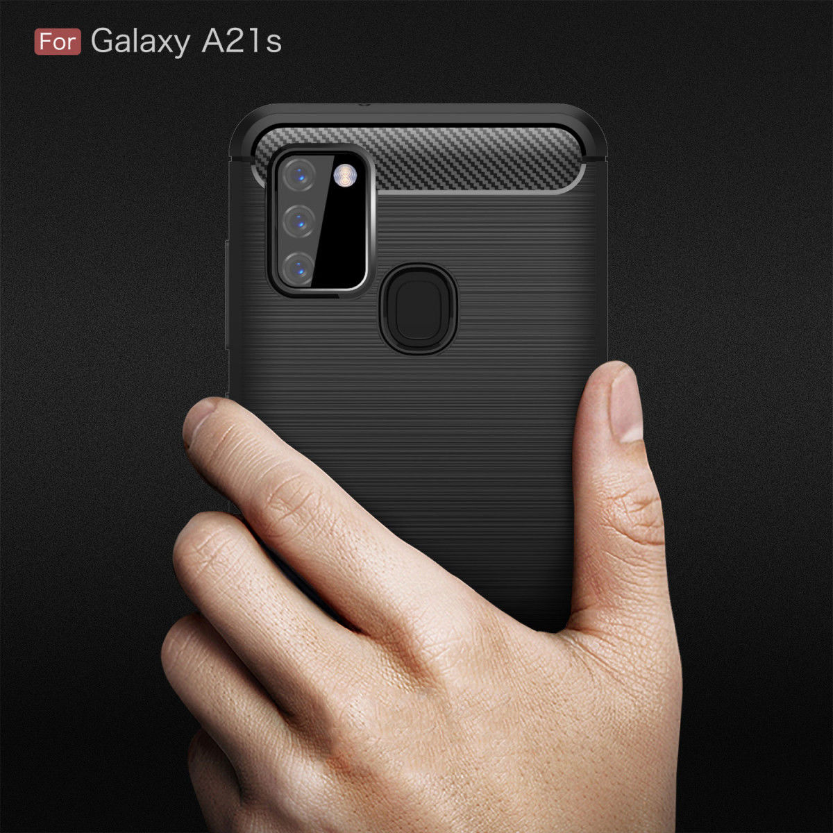 Samsung Galaxy A21s Geborsteld TPU Hoesje Carbon Fiber Rood afbeelding 9