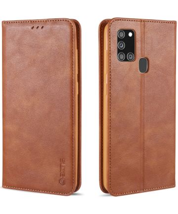 AZNS Samsung Galaxy A21S Hoesje Wallet Book Case Kunstleer Bruin Hoesjes